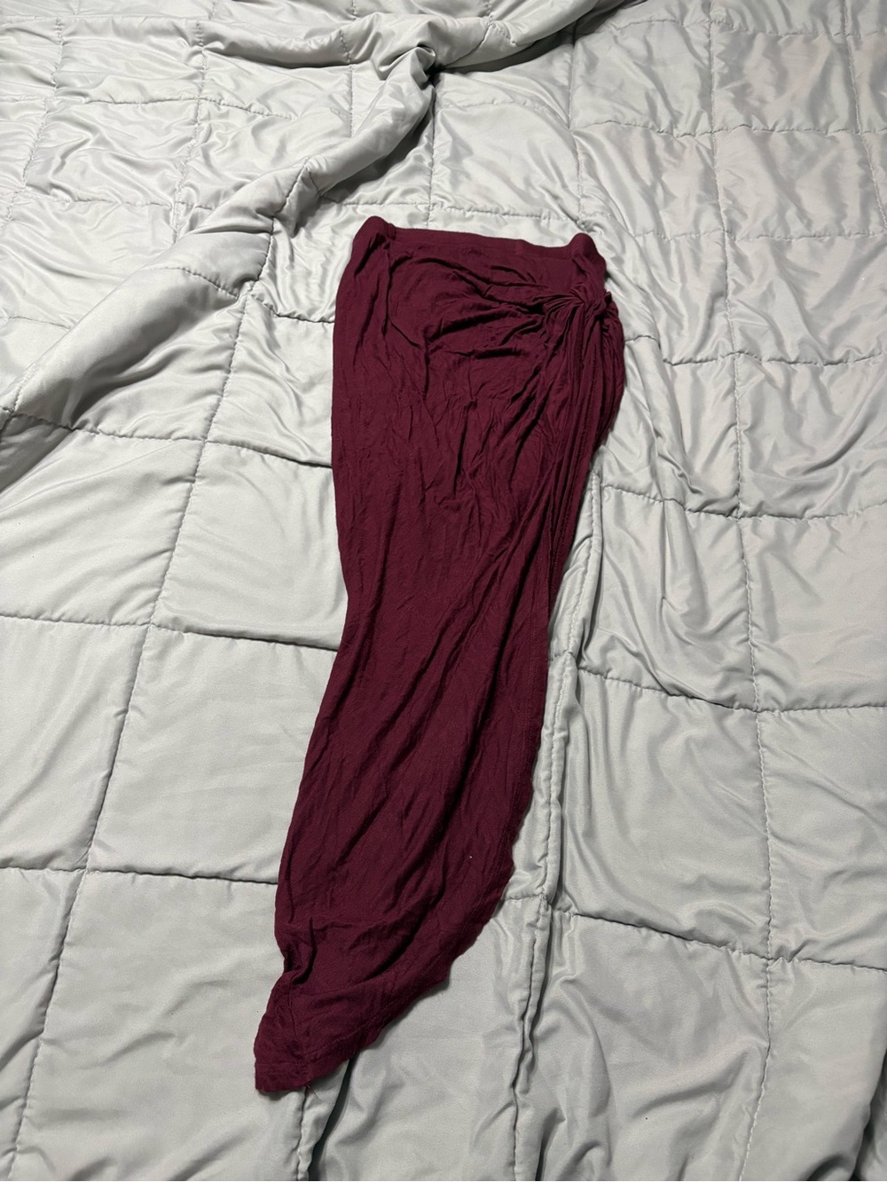 Burgundy Wrap Skirt - Gathered Side Detail